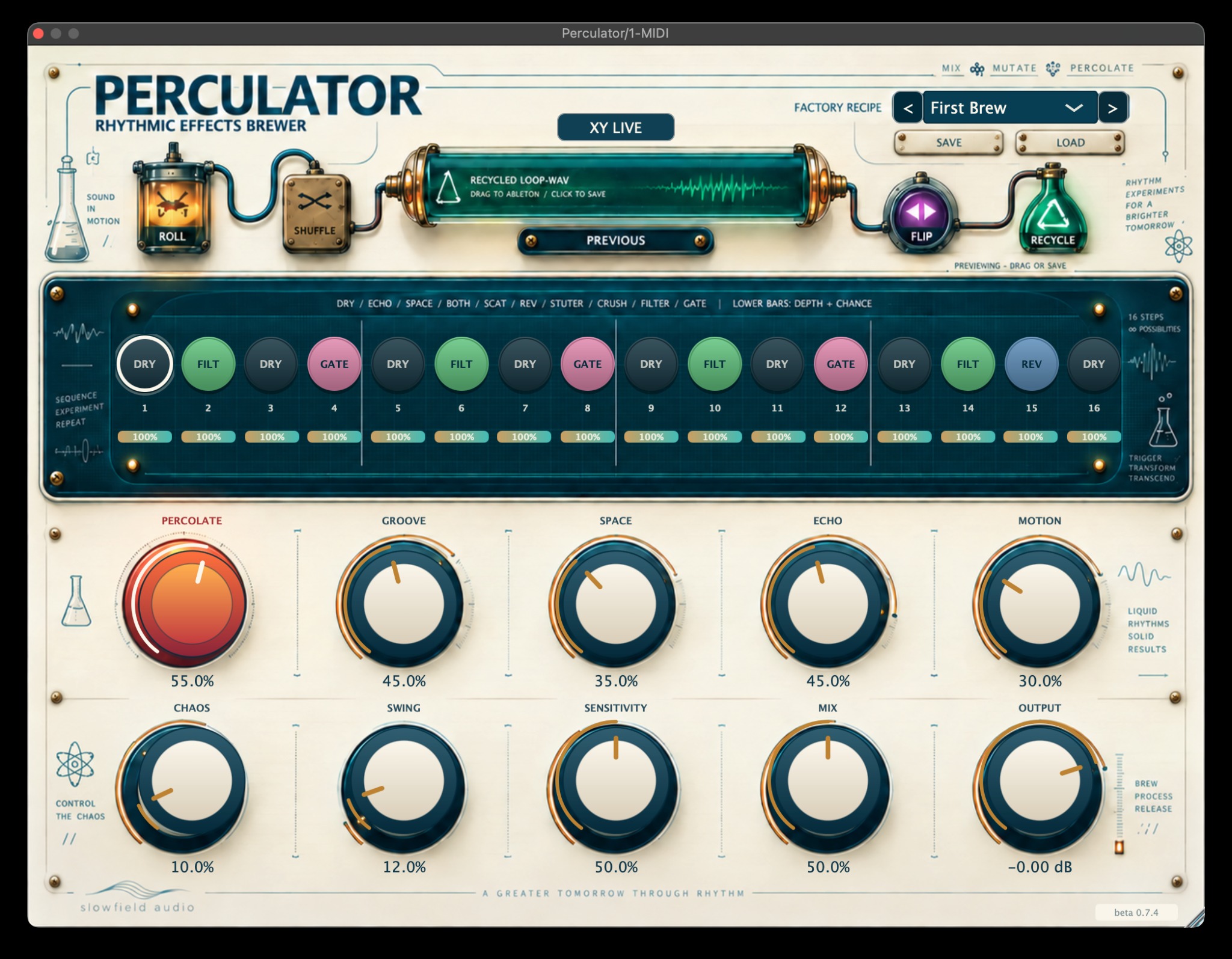 Perculator rhythmic effects brewer interface